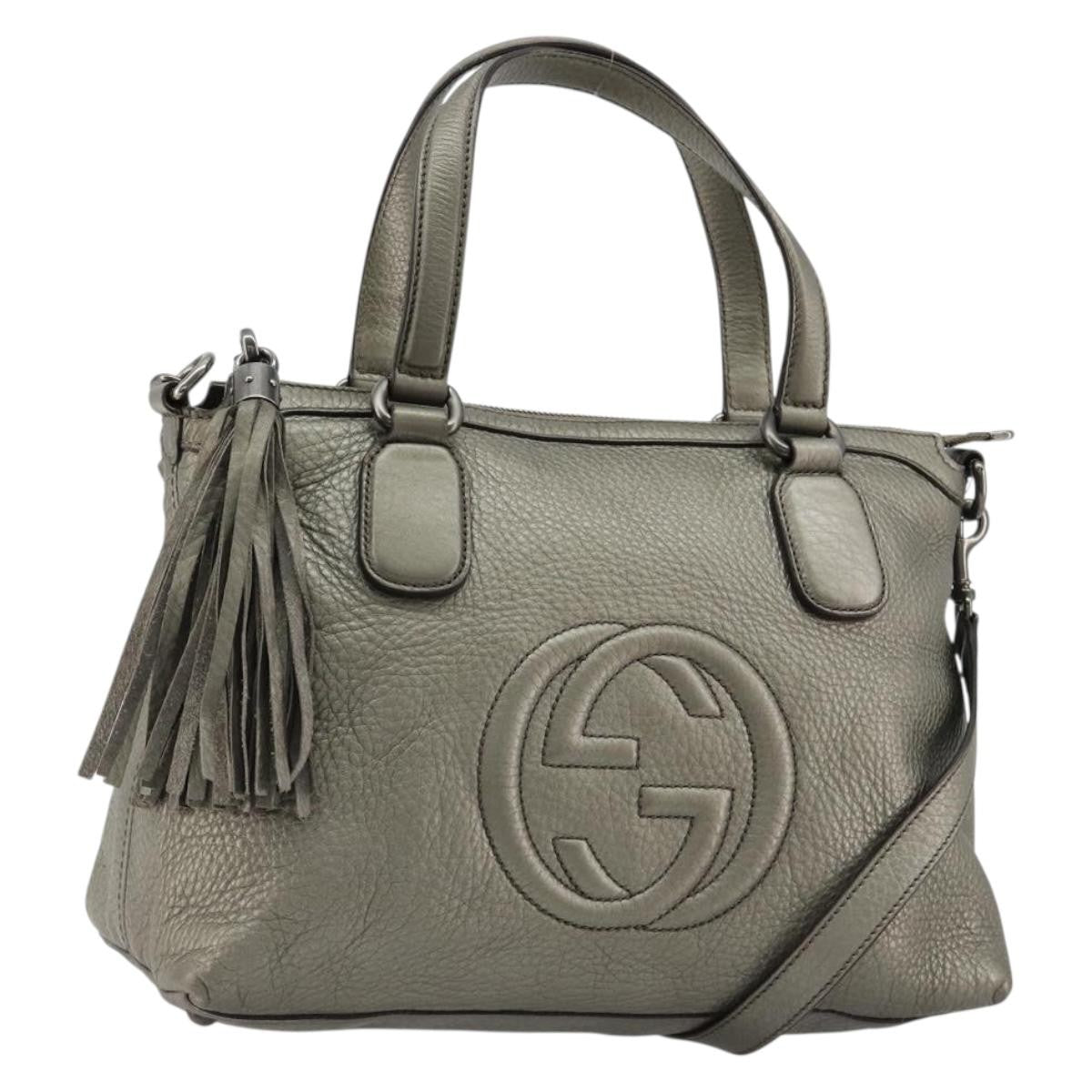 Gucci Soho Convertible Top Handle Bag Leather Silver Leather Handbag (Authentic Pre-Loved)