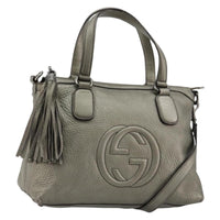 Gucci Soho Convertible Top Handle Bag Leather Silver Leather Handbag (Authentic Pre-Loved)