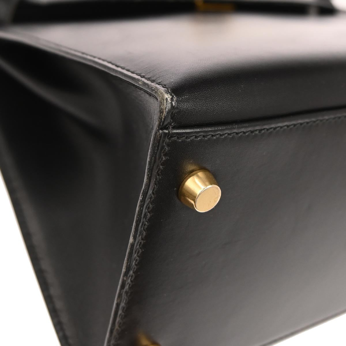 Hermes Kelly Handbag Black Box Calf With Gold Hardware Black Calfskin Handbag (Authentic Pre-Loved)