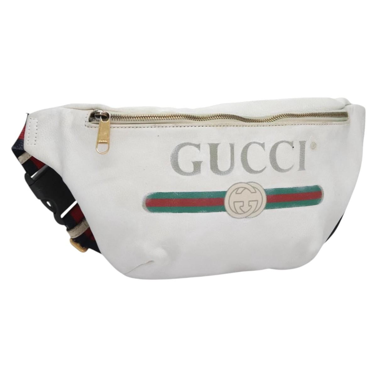 Gucci Logo Belt Bag Printed Leather White Leather Shoulder Bag Bag (Authentic Pre-Loved)