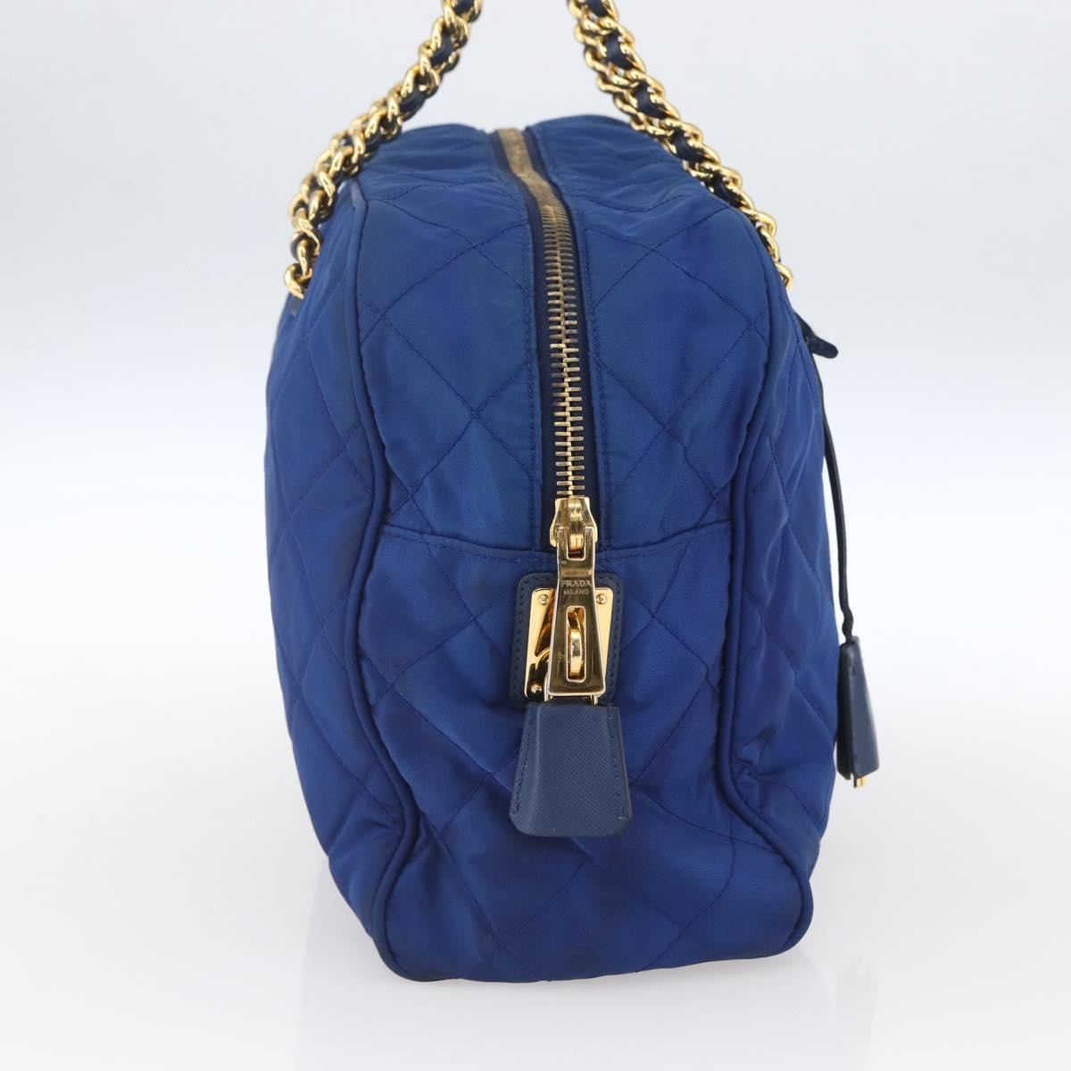 Prada Chain Shoulder Bag Quilted Tessuto Blue Nylon Shoulder Bag Bag (Pre-Loved)