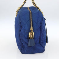 Prada Chain Shoulder Bag Quilted Tessuto Blue Nylon Shoulder Bag Bag (Pre-Loved)