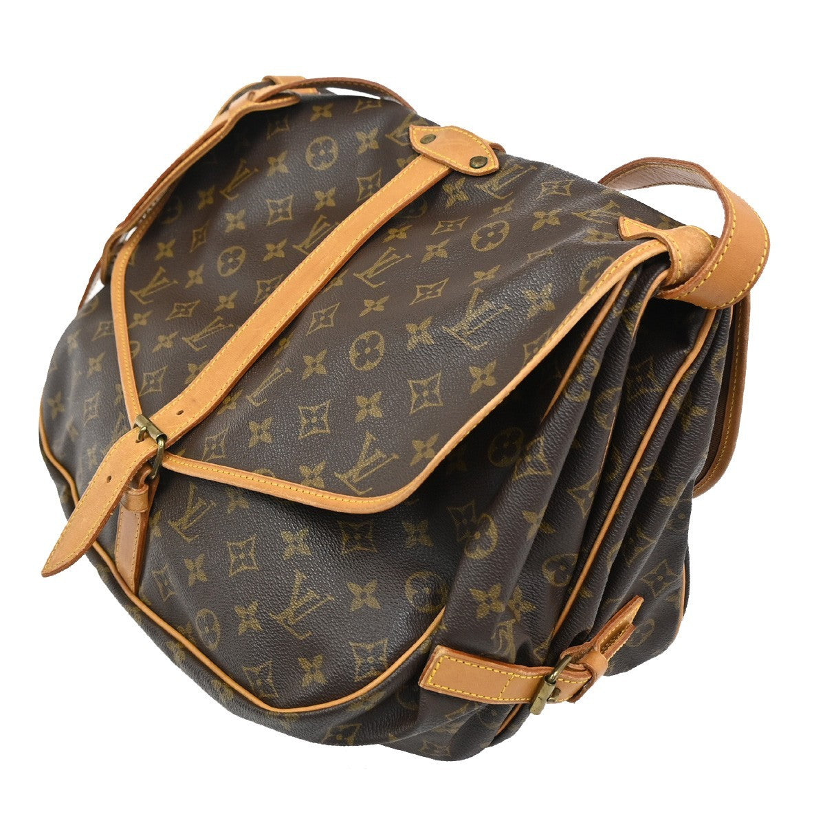 Louis Vuitton Saumur Handbag Monogram Canvas Brown Canvas Shoulder Bag Bag (Pre-Loved)