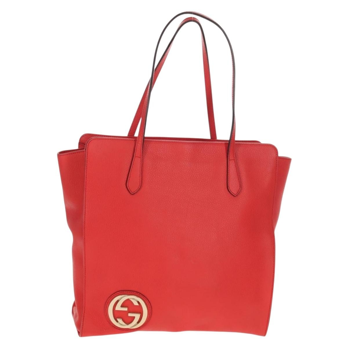 Gucci Grand Prix Interlocking Gg Tote Grainy Leather Red Leather Tote Bag Bag (Pre-Loved)