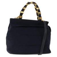 Salvatore Ferragamo Vala Handbag Canvas Navy Canvas Handbag (Authentic Pre-Loved)