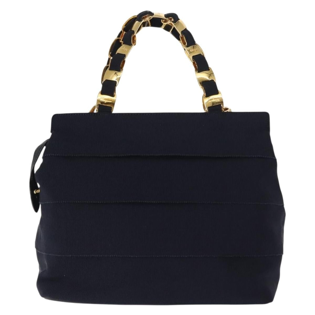 Salvatore Ferragamo Vala Handbag Canvas Navy Canvas Handbag (Authentic Pre-Loved)