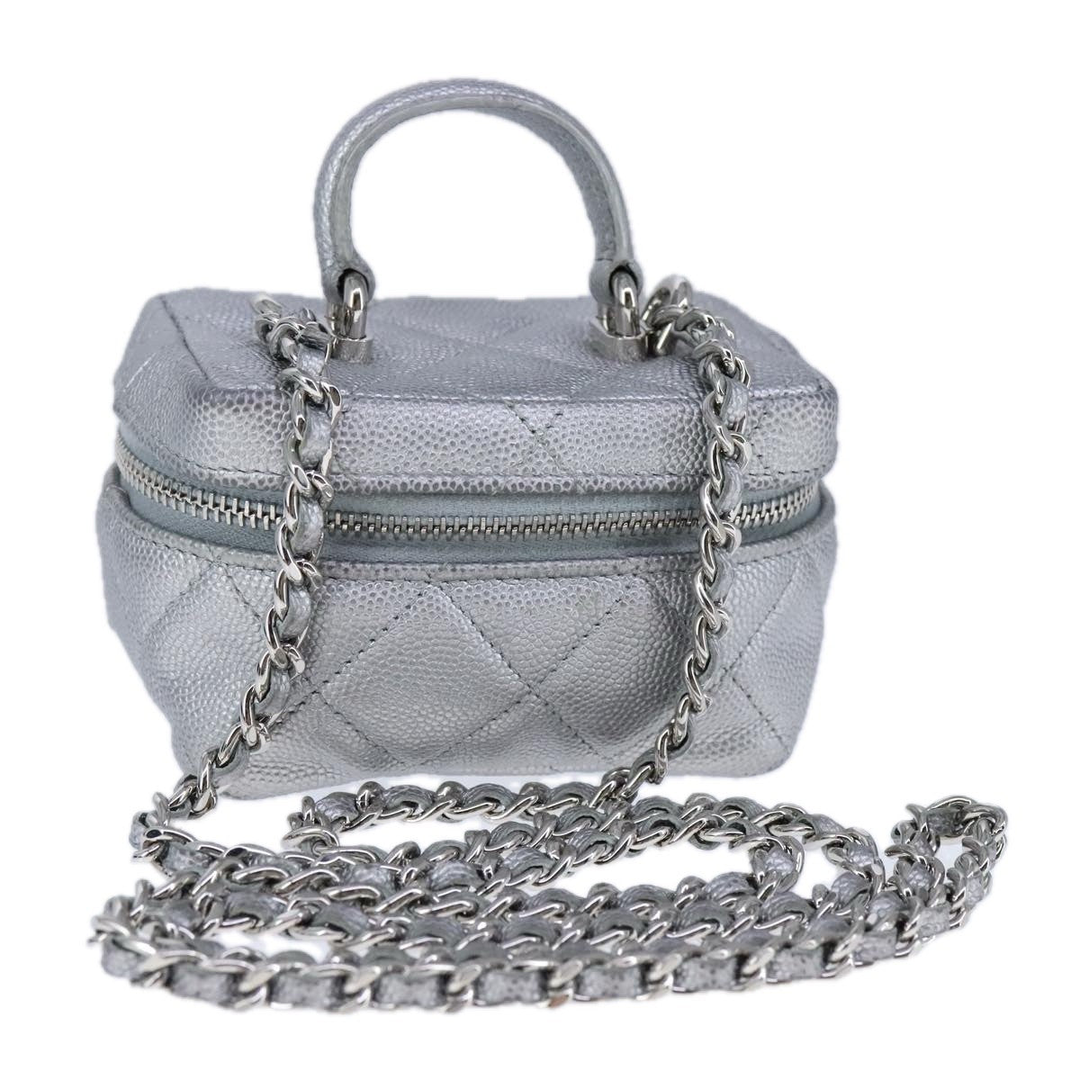 Chanel Classic Vanity Case With Chain Quilted Caviar Silver Leather Shoulder Bag Bag (Pre-Loved)