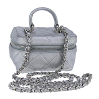 Chanel Classic Vanity Case With Chain Quilted Caviar Silver Leather Shoulder Bag Bag (Pre-Loved)