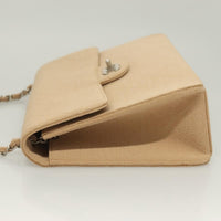 Chanel Matelasse Chain Shoulder Bag Leather Beige Cotton Shoulder Bag Bag (Pre-Loved)
