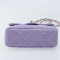 Chanel Square Classic Single Flap Bag Fabric Purple Cotton Crossbody Bag Bag (Authentic Pre-Loved)