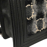 Chanel Boy Flap Bag Tweed And Leather Black Leather Shoulder Bag Bag (Pre-Loved)