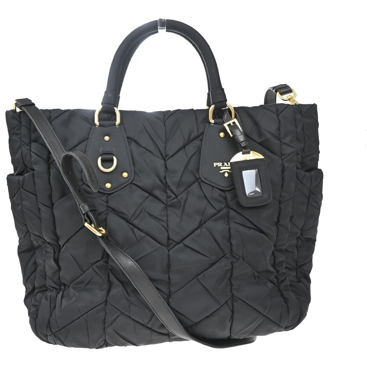 Prada Convertible Side Pocket Tote Chevron Tessuto Black Nylon Tote Bag Bag (Pre-Loved)