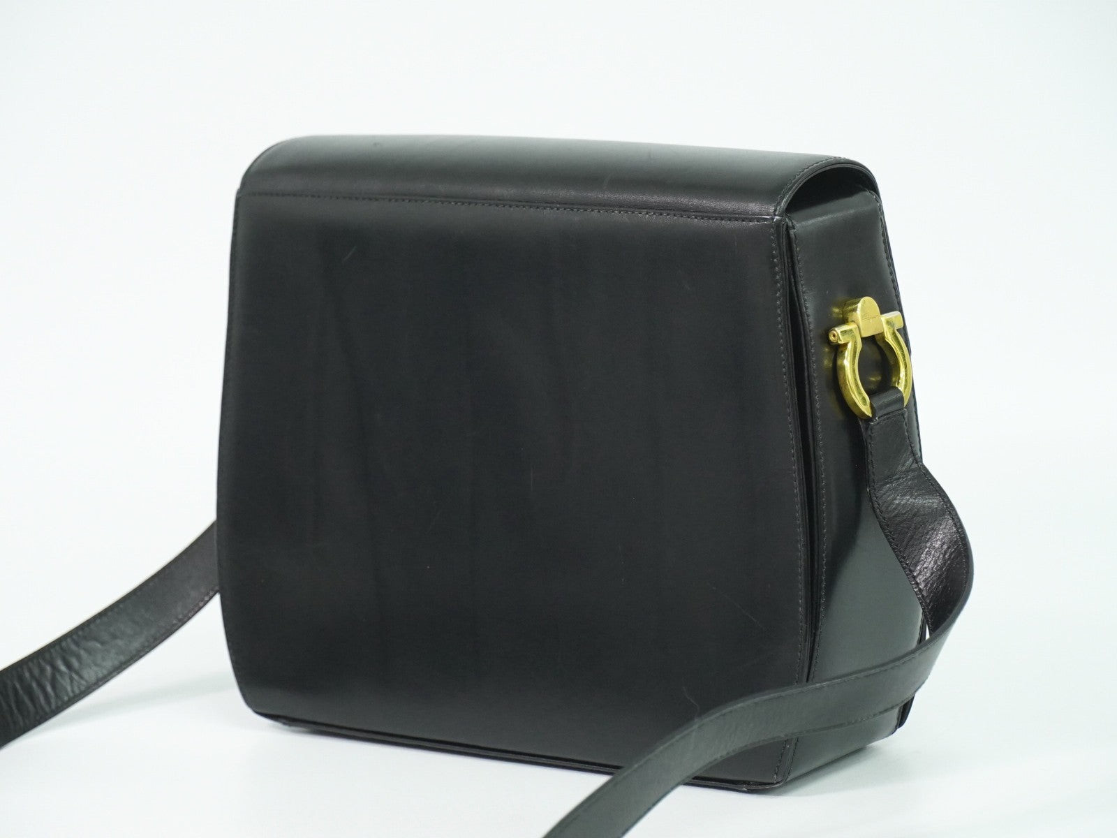 Salvatore Ferragamo Gancini Shoulder Bag Leather Black Leather Shoulder Bag Bag (Authentic Pre-Loved)