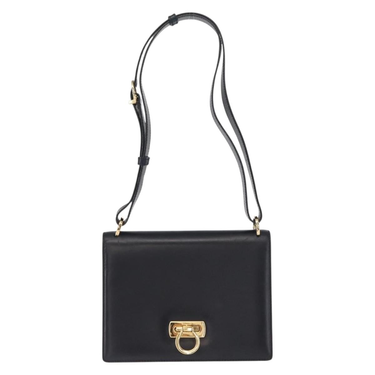Salvatore Ferragamo Gancini Shoulder Bag Leather Navy Leather Shoulder Bag Bag (Authentic Pre-Loved)