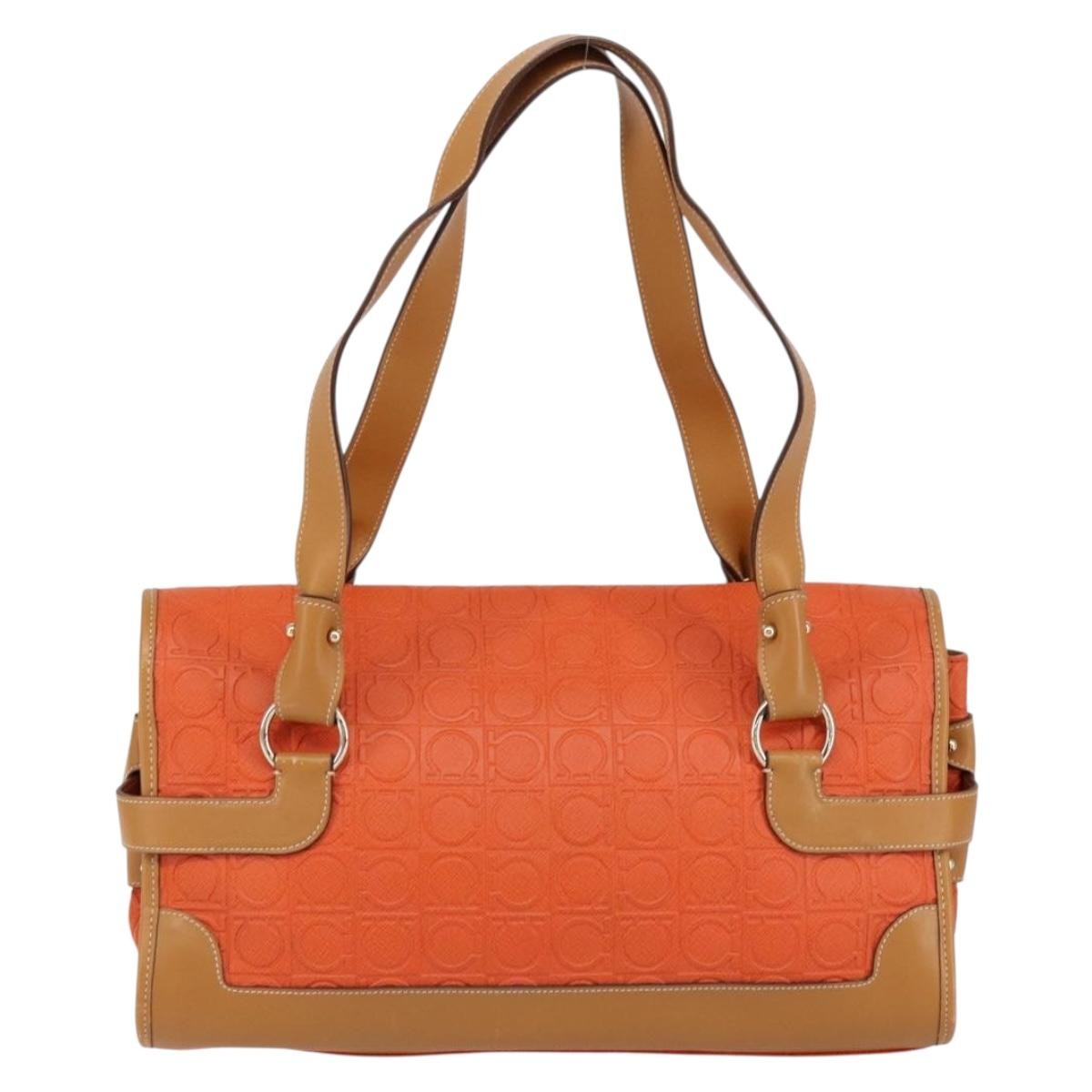 Salvatore Ferragamo Gancini Shoulder Bag Canvas Orange Pvc Shoulder Bag Bag (Authentic Pre-Loved)