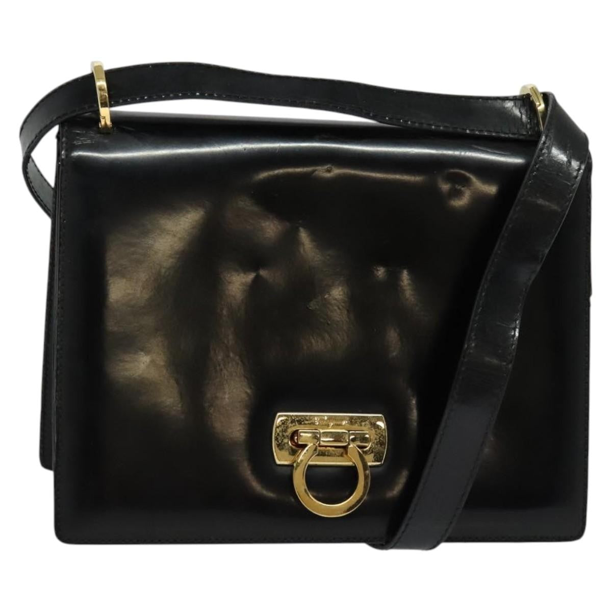 Salvatore Ferragamo Gancini Shoulder Bag Leather Black Leather Shoulder Bag Bag (Authentic Pre-Loved)