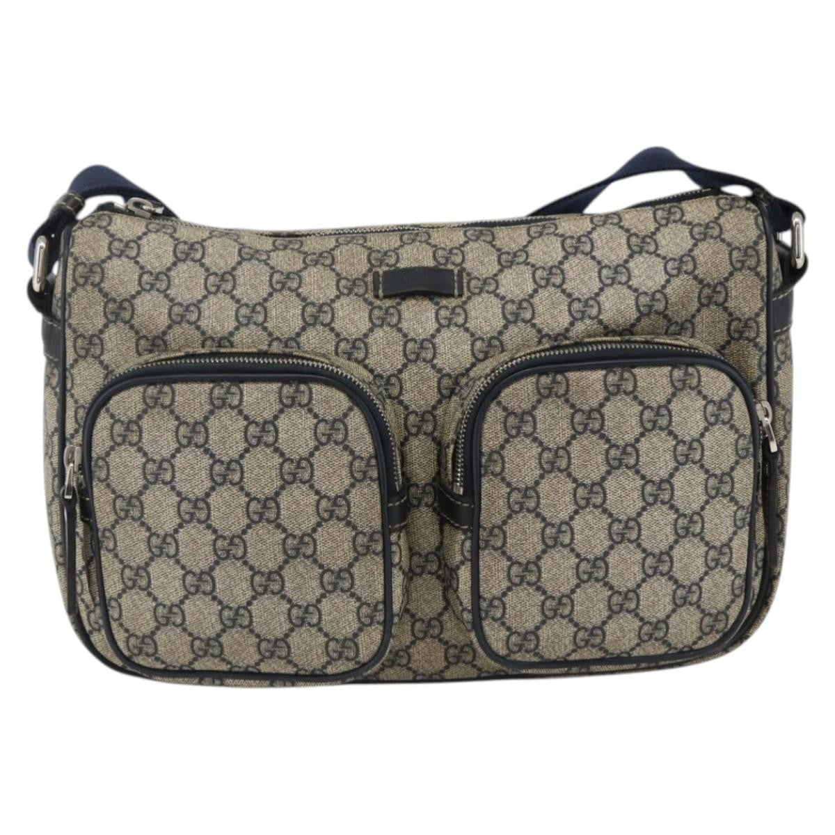 Gucci Double Pocket Messenger Bag Gg Coated Canvas Navy Canvas Shoulder Bag Bag (Authentic Pre-Loved)