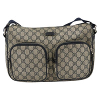 Gucci Double Pocket Messenger Bag Gg Coated Canvas Navy Canvas Shoulder Bag Bag (Authentic Pre-Loved)