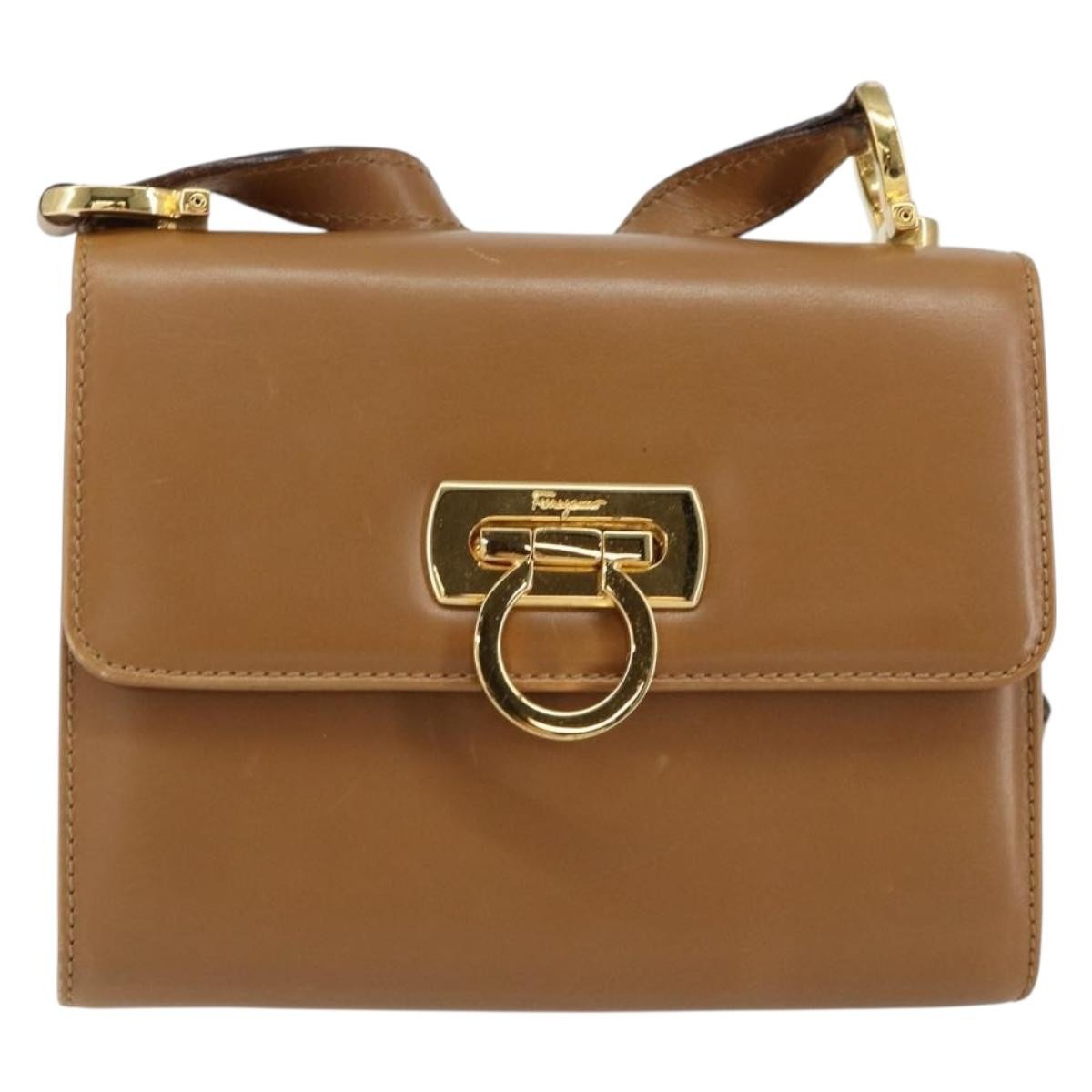Salvatore Ferragamo Gancini Shoulder Bag Leather Brown Leather Shoulder Bag Bag (Pre-Loved)