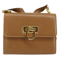 Salvatore Ferragamo Gancini Shoulder Bag Leather Brown Leather Shoulder Bag Bag (Pre-Loved)
