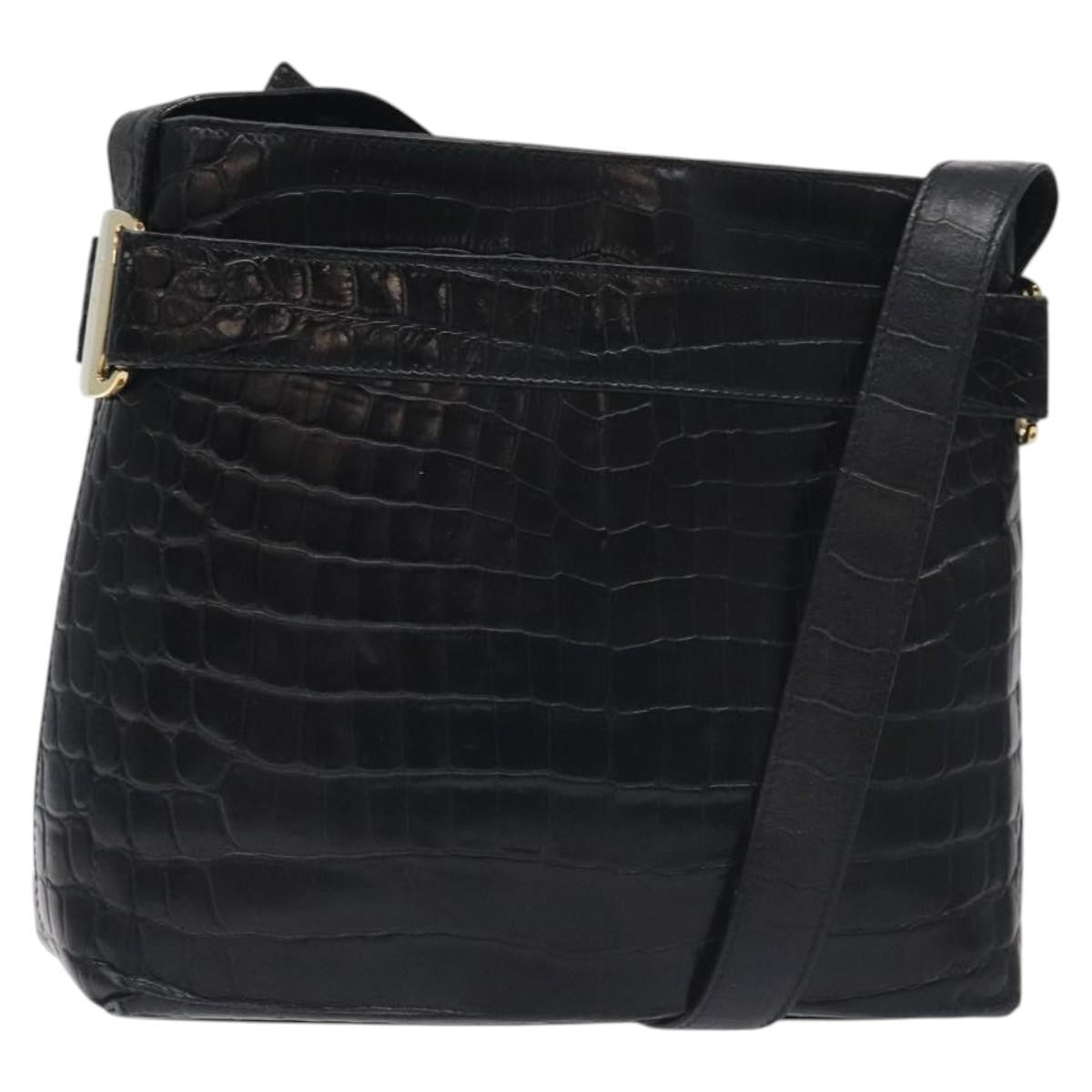 Salvatore Ferragamo Vara Shoulder Bag Leather Black Leather Shoulder Bag Bag (Authentic Pre-Loved)