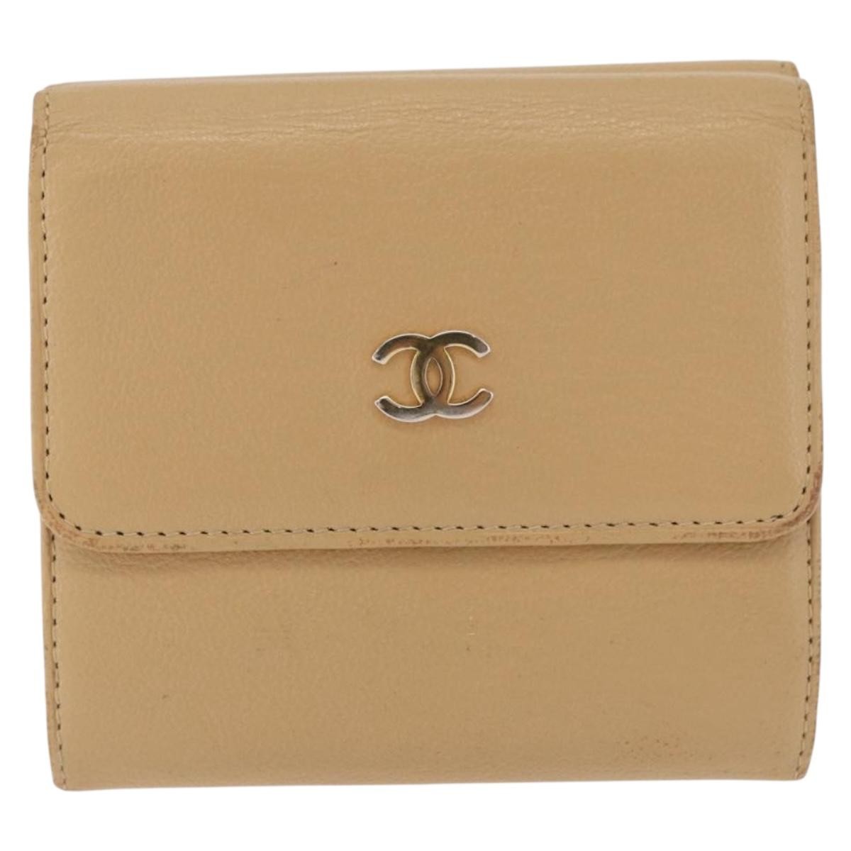 Chanel Cc Trifold Wallet Leather Beige Leather Wallets Accessory (Pre-Loved)