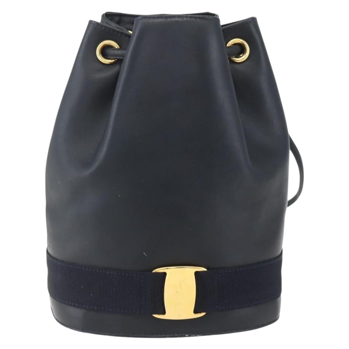 Salvatore Ferragamo Vala Backpack Leather Navy Leather Backpack Bag (Authentic Pre-Loved)