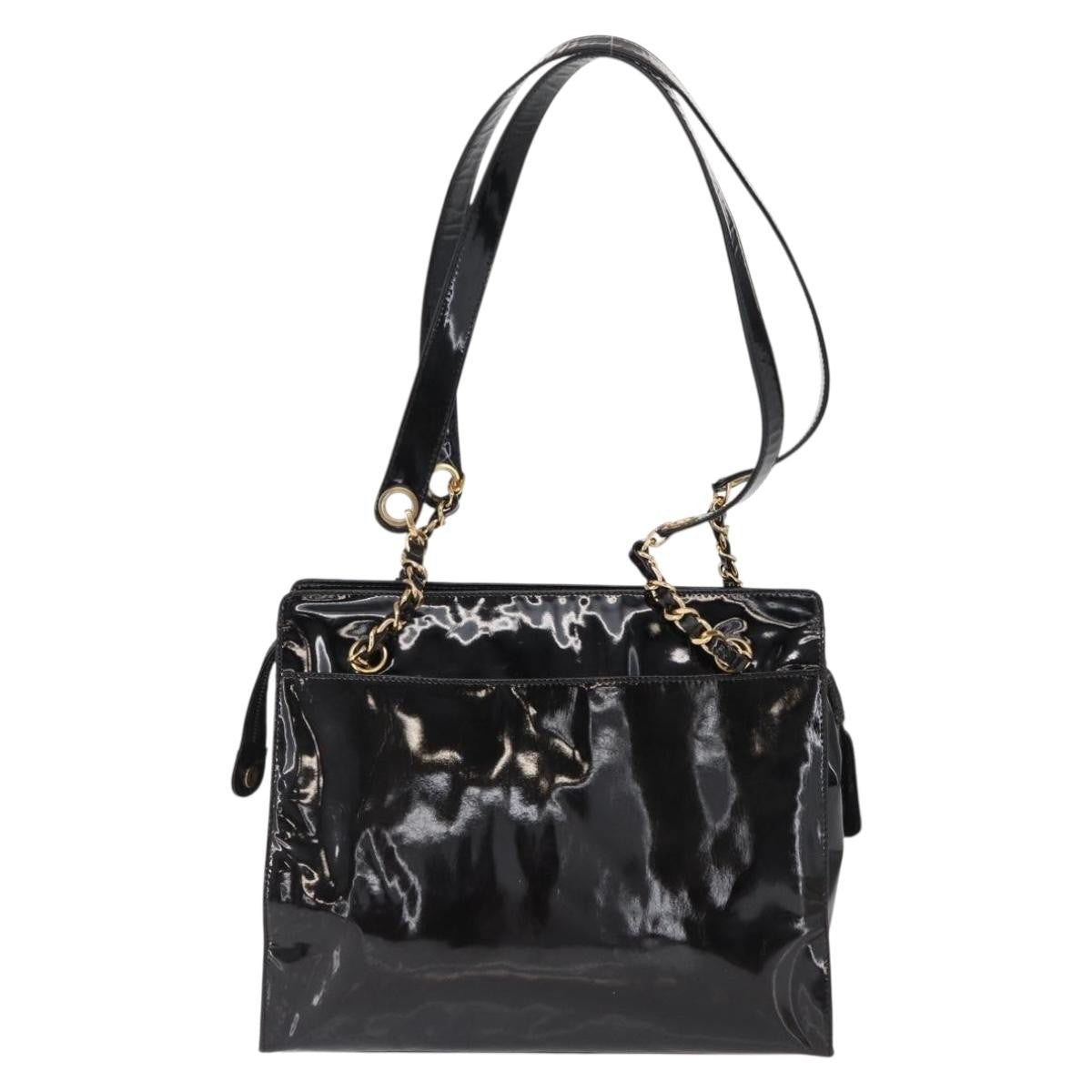 Chanel Vintage Timeless Chain Shoulder Bag Patent Black Patent_Leather Shoulder Bag Bag (Pre-Loved)