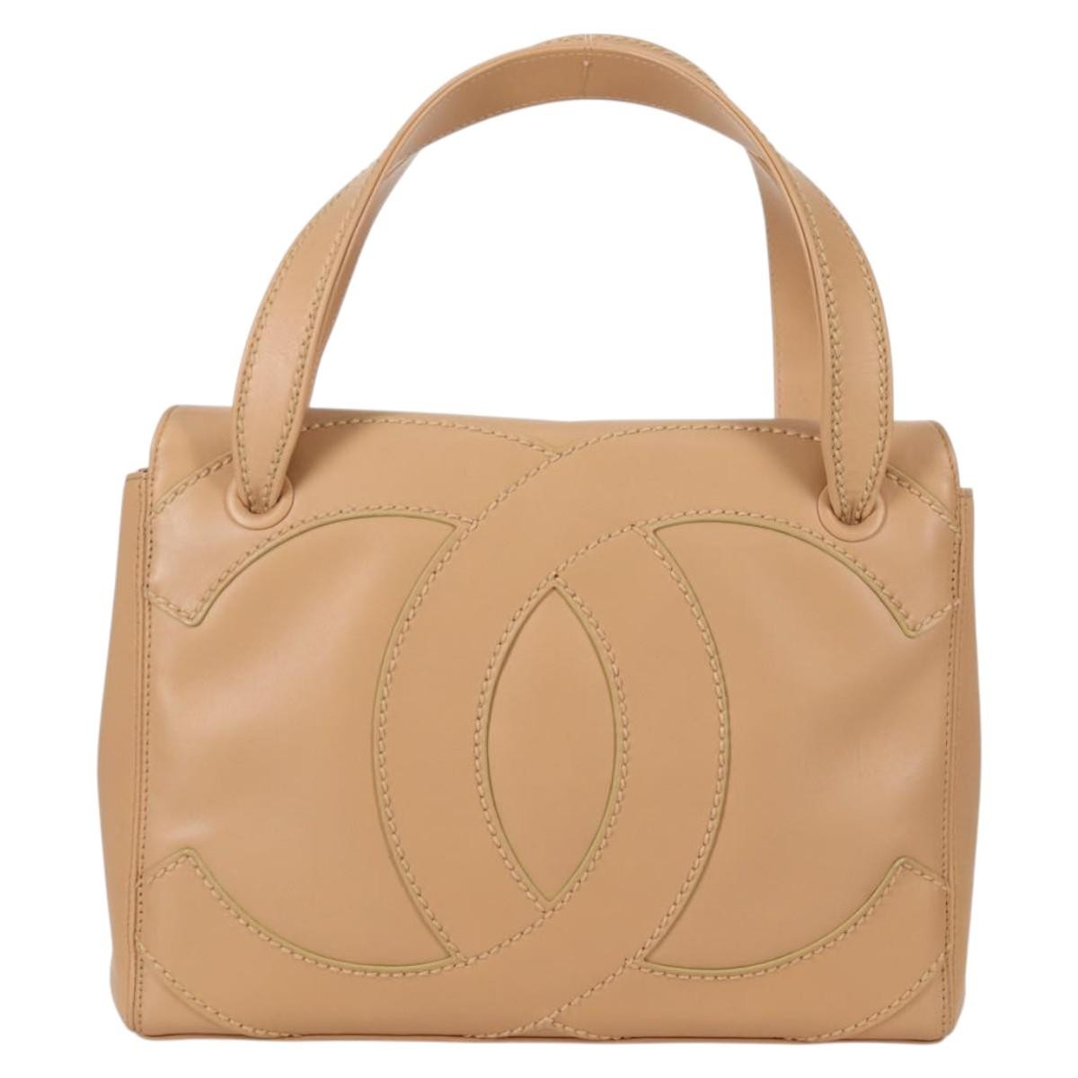Chanel Cc Stitch Tote Lambskin Beige Leather Bag (Pre-Loved)