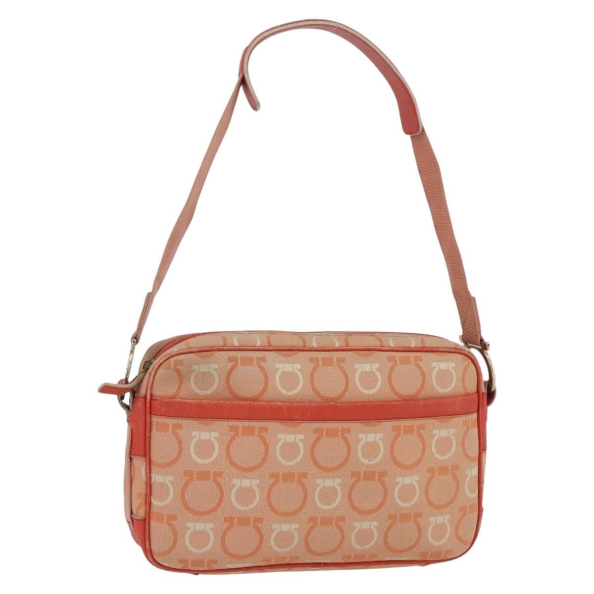Salvatore Ferragamo Gancini Shoulder Bag Canvas Orange Canvas Shoulder Bag Bag (Pre-Loved)