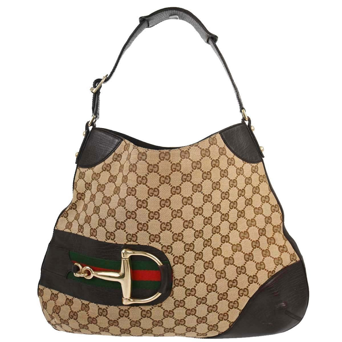 Gucci Vintage Horsebit Shoulder Bag Canvas Brown Canvas Shoulder Bag Bag (Authentic Pre-Loved)