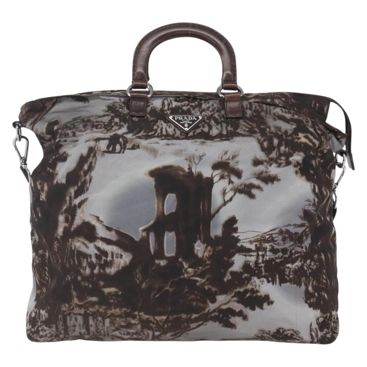 Prada Convertible Tote Printed Tessuto Brown Nylon Tote Bag Bag (Authentic Pre-Loved)