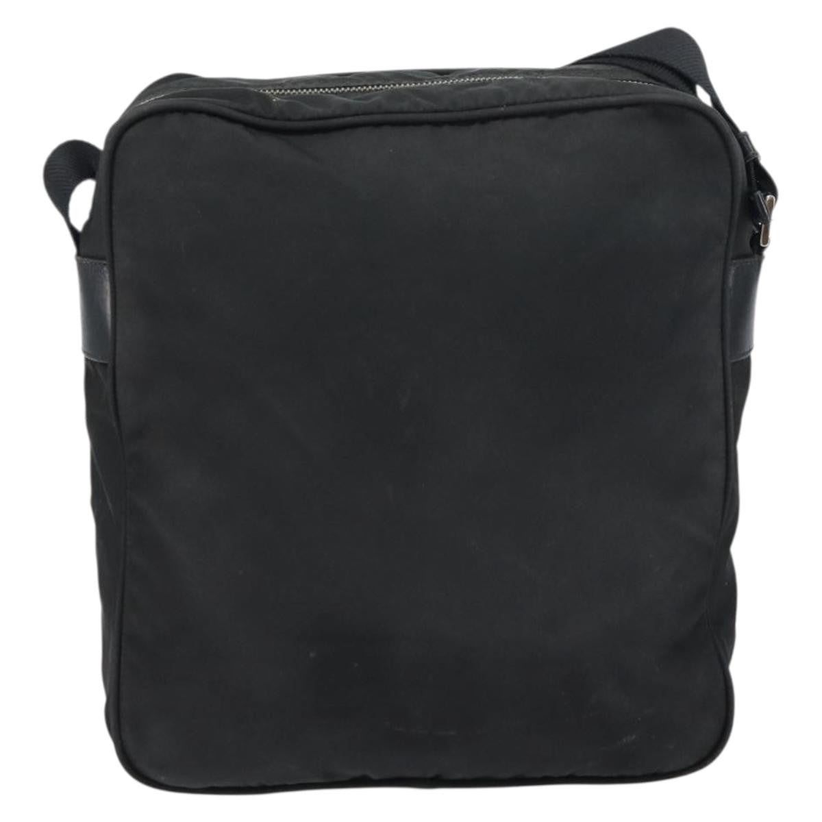 Prada Front Pocket Zip Messenger Bag Tessuto With Saffiano Leather Black Nylon Shoulder Bag Bag (Pre-Loved)