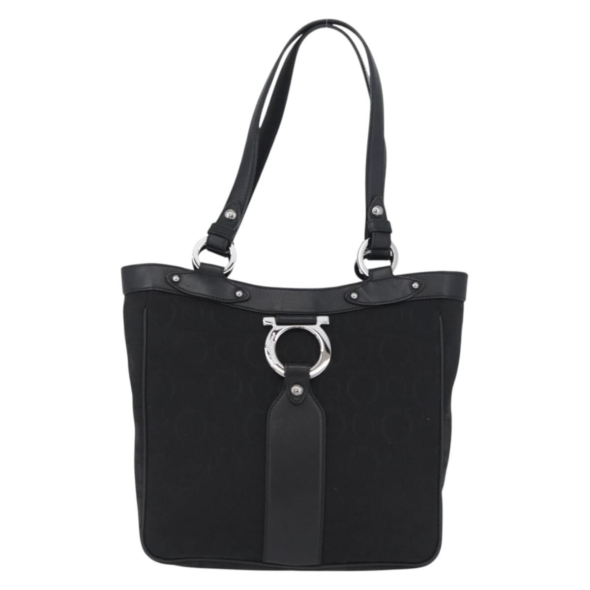 Salvatore Ferragamo Vintage Tote Bag Canvas Black Canvas Tote Bag Bag (Authentic Pre-Loved)