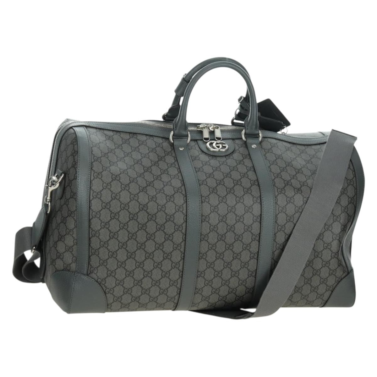 Gucci Web Trim Weekend Duffle Bag Gg Coated Canvas Gray Pvc Handbag (Authentic Pre-Loved)