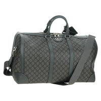 Gucci Web Trim Weekend Duffle Bag Gg Coated Canvas Gray Pvc Handbag (Authentic Pre-Loved)