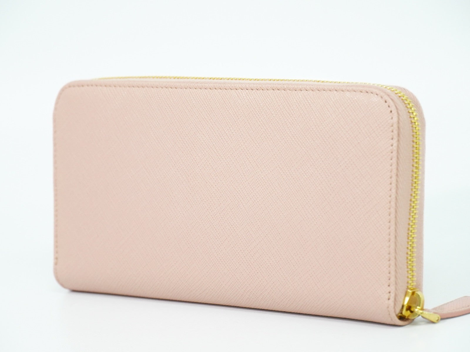 Prada Bow Zip Around Wallet Saffiano Leather Pink Leather Wallets Accessory (Authentic Pre-Loved)