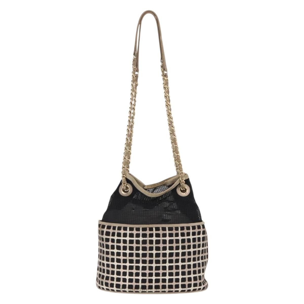 Chanel Chain Bucket Bag Mesh And Leather Black Leather Shoulder Bag Bag (Pre-Loved)