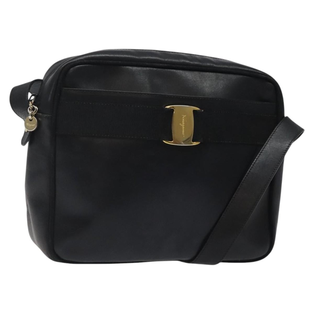 Salvatore Ferragamo Vara Bow Camera Shoulder Bag Leather Black Leather Shoulder Bag Bag (Authentic Pre-Loved)