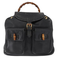 Gucci Vintage Bamboo Backpack Leather Black Leather Backpack Bag (Authentic Pre-Loved)