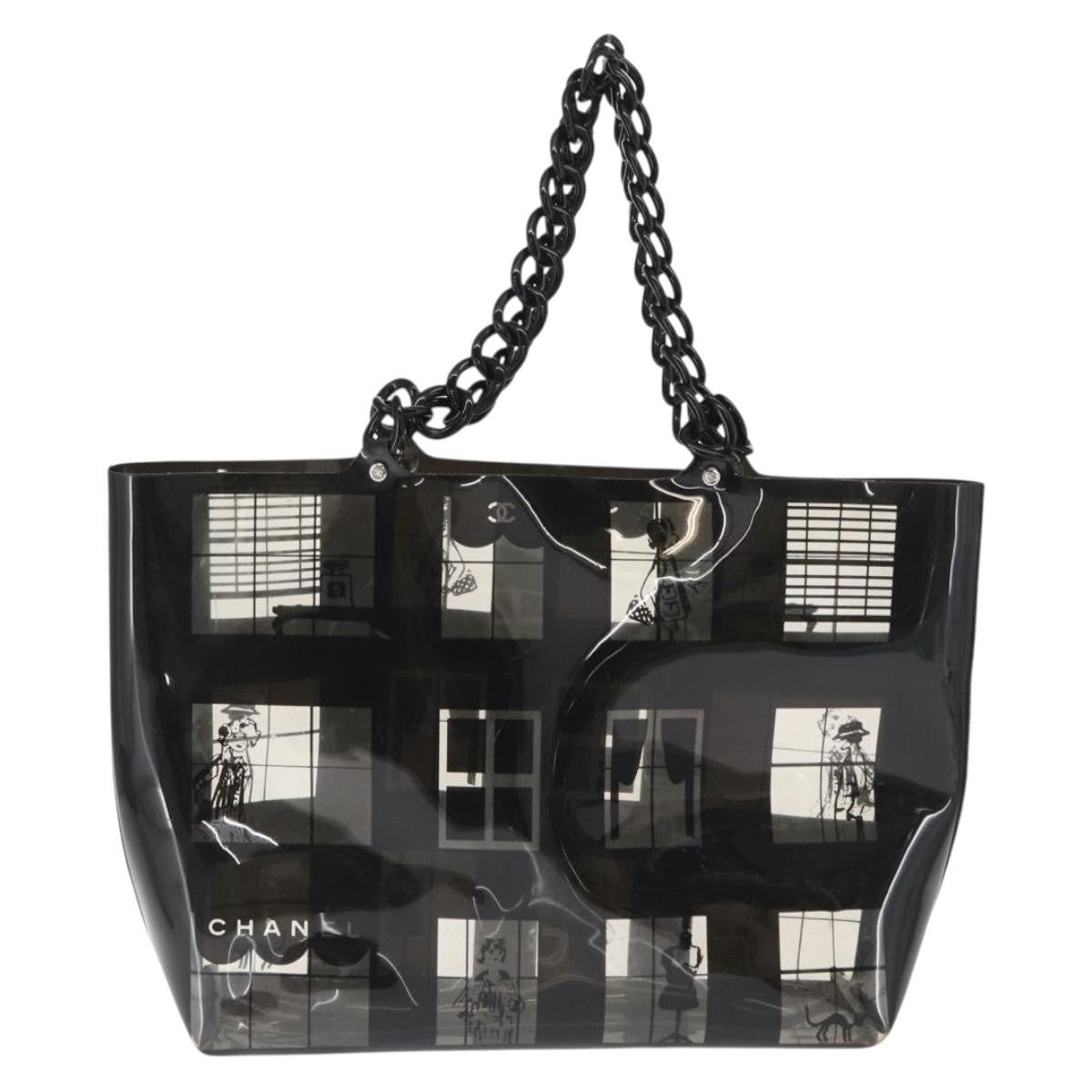 Chanel Coco Window Tote Printed Vinyl Black Plastic Tote Bag Bag (Authentic Pre-Loved)