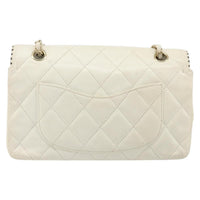 Chanel Vintage Punched Edge Classic Single Flap Bag Quilted Lambskin White Leather Shoulder Bag Bag (Pre-Loved)