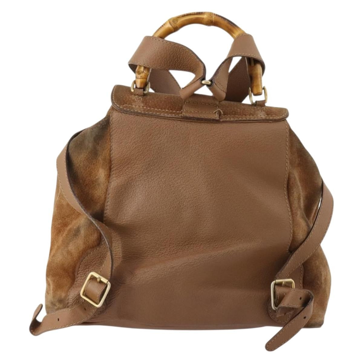 Gucci Vintage Bamboo Backpack Suede And Leather Brown Suede Backpack Bag (Authentic Pre-Loved)