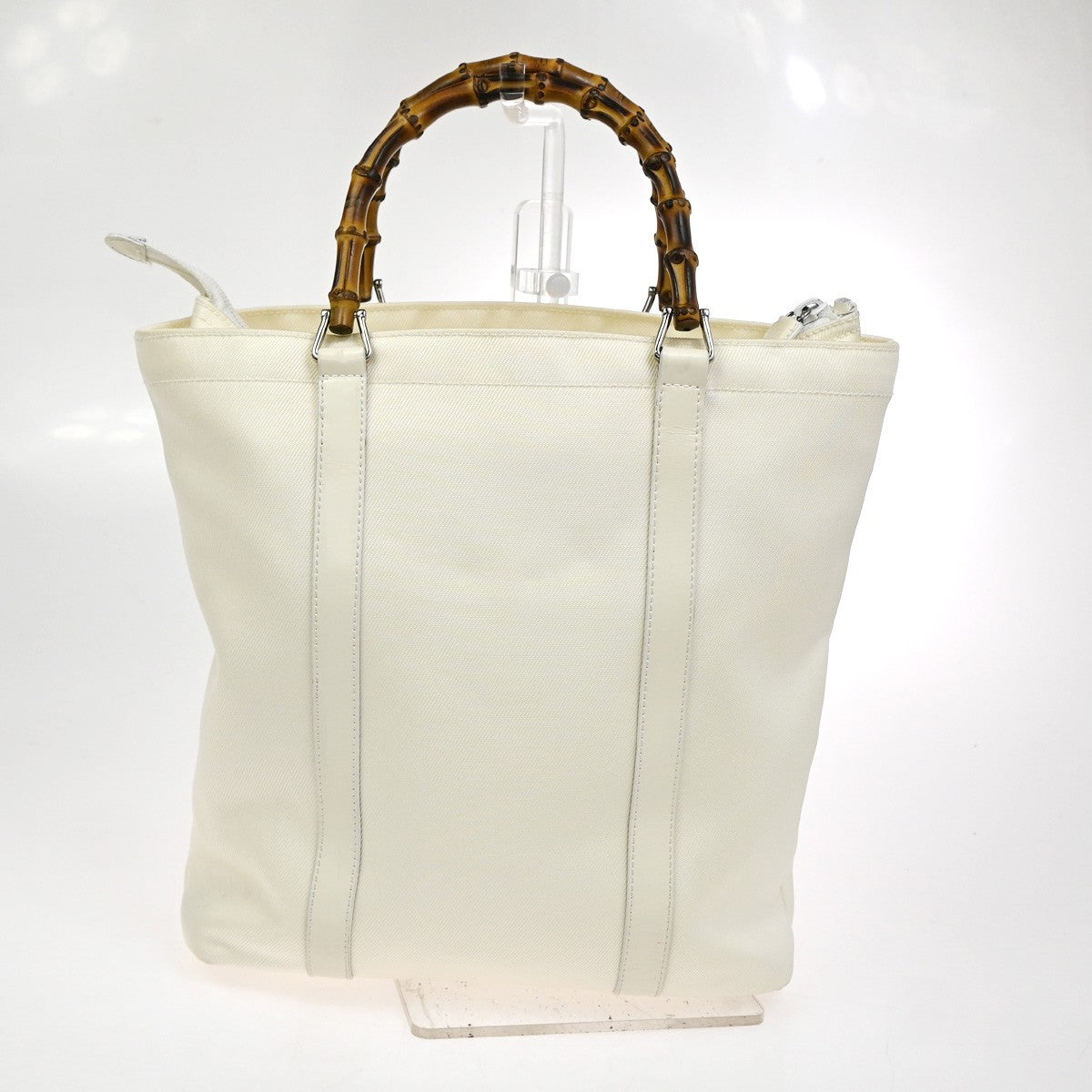 Gucci Gucci Convertible Bamboo Zip Tote Nylon White Nylon Tote Bag Bag (Pre-Loved)