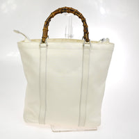 Gucci Gucci Convertible Bamboo Zip Tote Nylon White Nylon Tote Bag Bag (Pre-Loved)