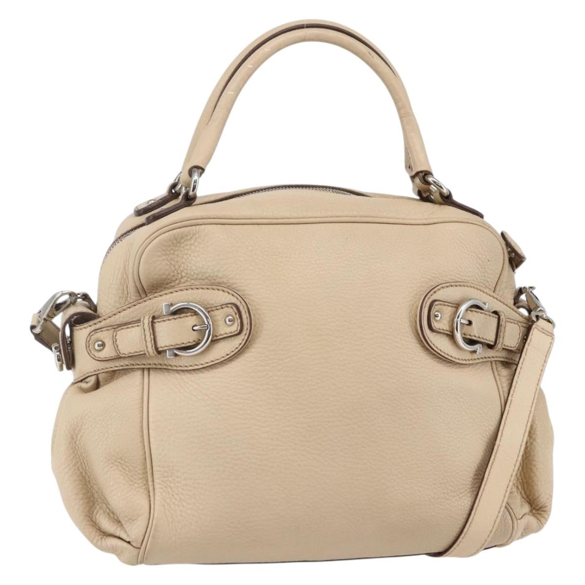 Salvatore Ferragamo Gancini Handbag Leather Beige Leather Shoulder Bag Bag (Authentic Pre-Loved)