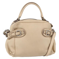Salvatore Ferragamo Gancini Handbag Leather Beige Leather Shoulder Bag Bag (Authentic Pre-Loved)