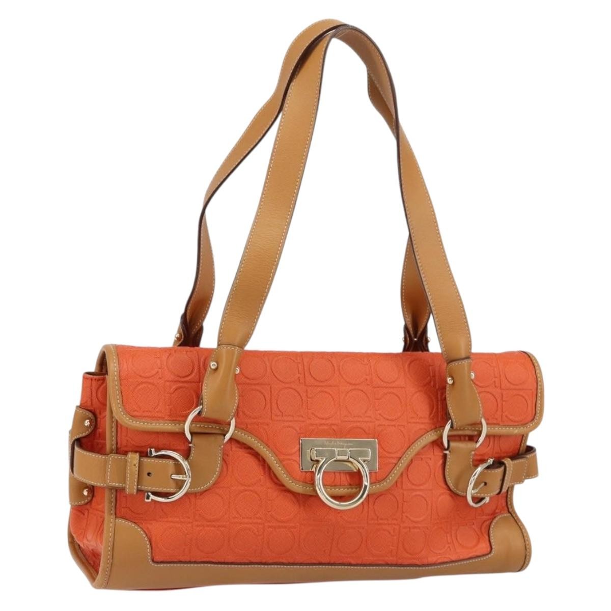 Salvatore Ferragamo Gancini Shoulder Bag Canvas Orange Pvc Shoulder Bag Bag (Authentic Pre-Loved)