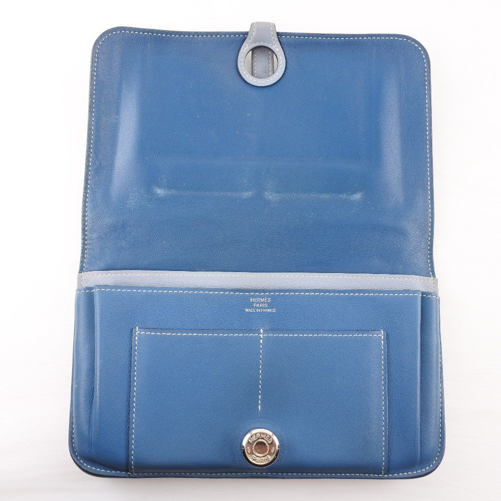Hermes Dogon Duo Combined Wallet Leather Blue Calfskin Wallets