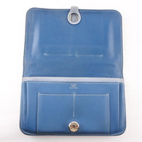 Hermes Dogon Duo Combined Wallet Leather Blue Calfskin Wallets Accessory (Authentic Pre-Loved)